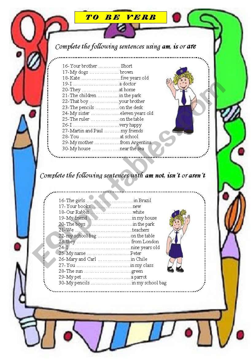 Using  the to be verb worksheet