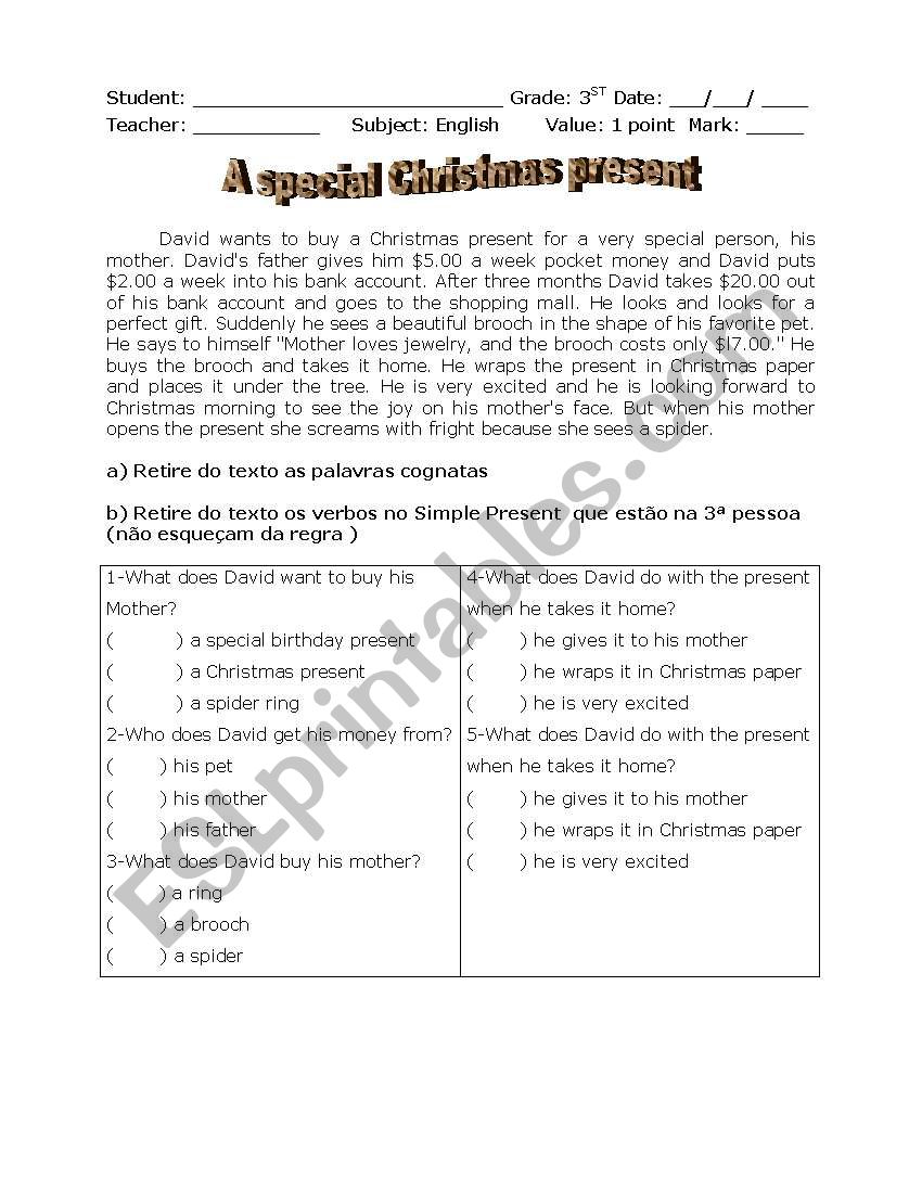 A special Christmas present worksheet