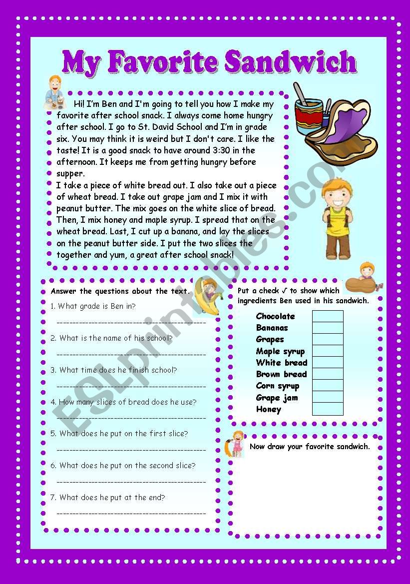 My Favorite Sandwich worksheet