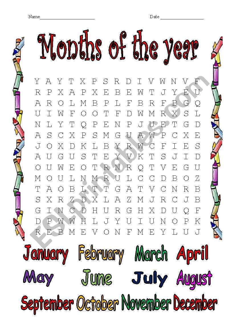 months of the year worksheet