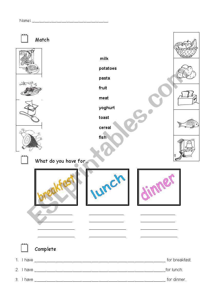 Meal times worksheet