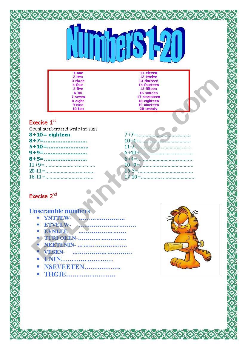 NUMBERS 1-20 worksheet