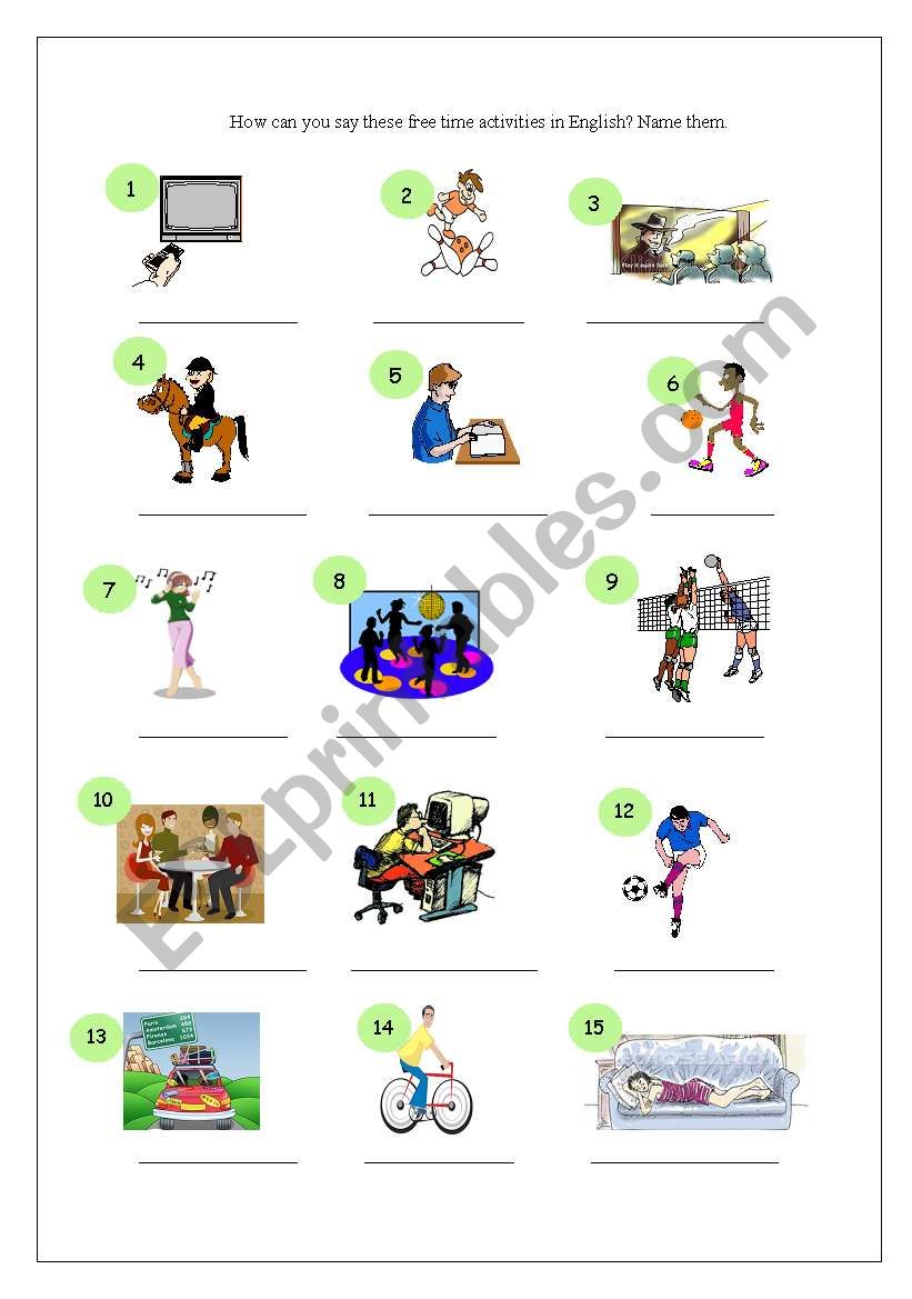 Free time activities worksheet