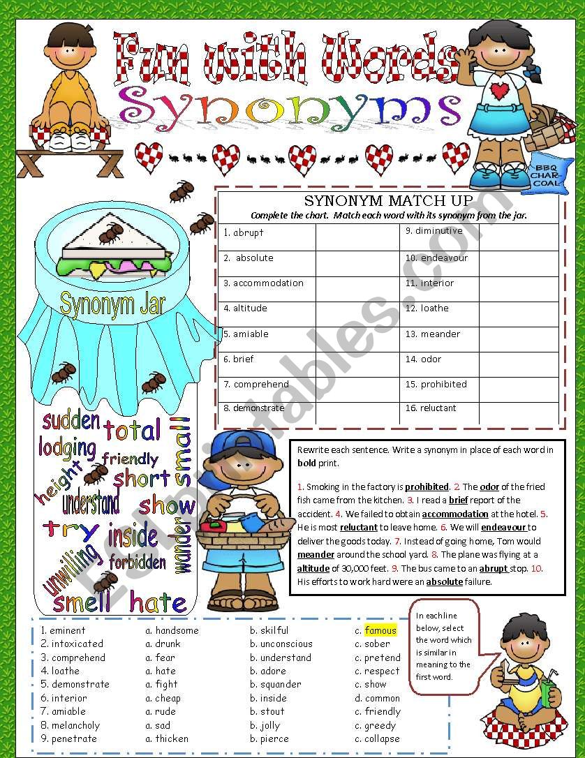 Fun with Words - Synonyms worksheet