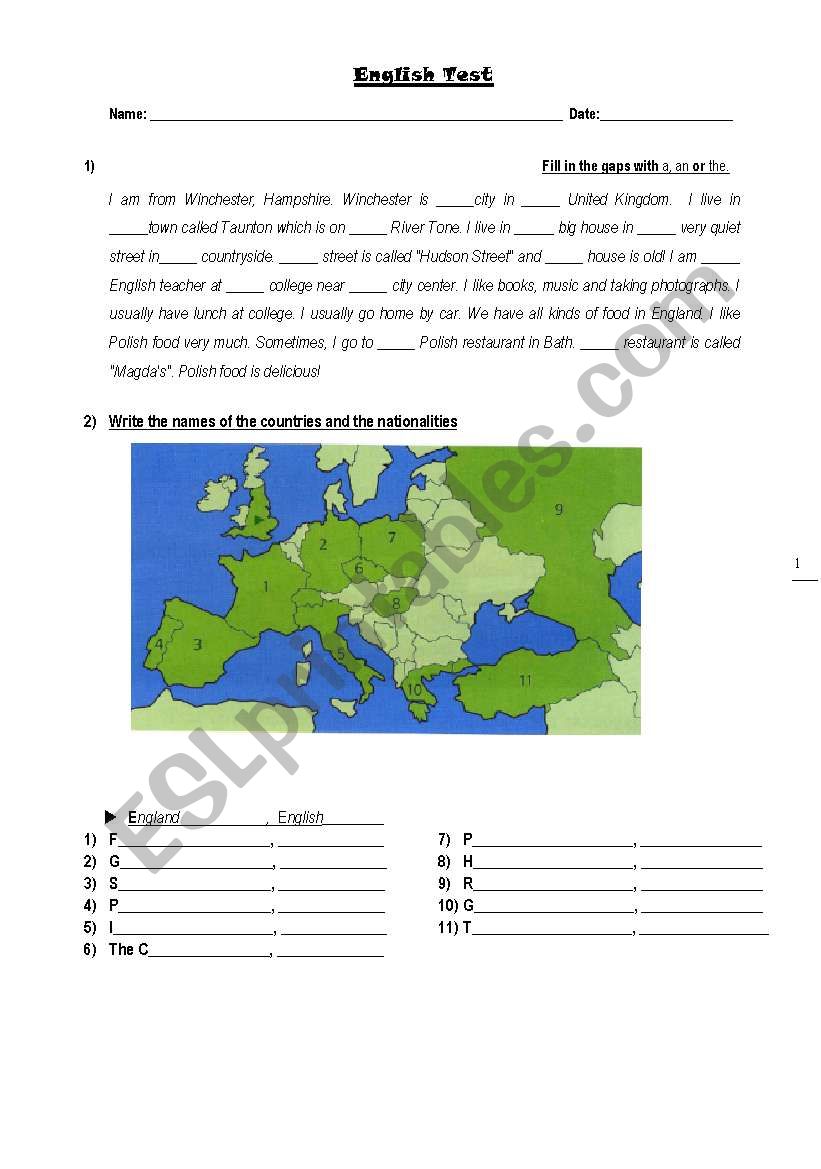 English test articles, countries, nationalities, Present Continous and Demonstratives