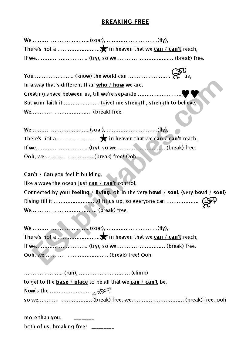 Breaking Free worksheet