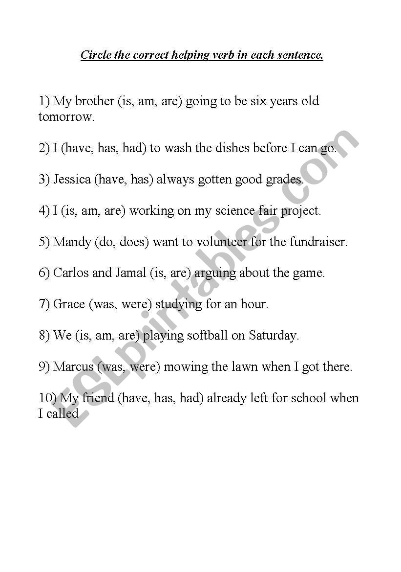 Helping Verbs worksheet