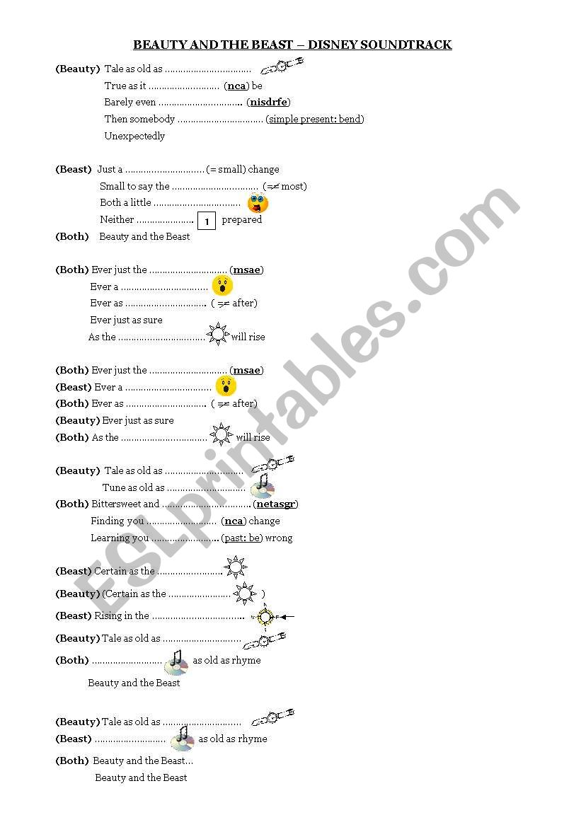 The Beauty and The Beast worksheet