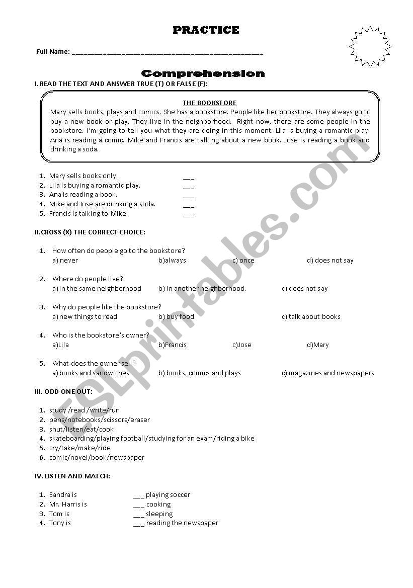 COMPREHENSION TEST worksheet