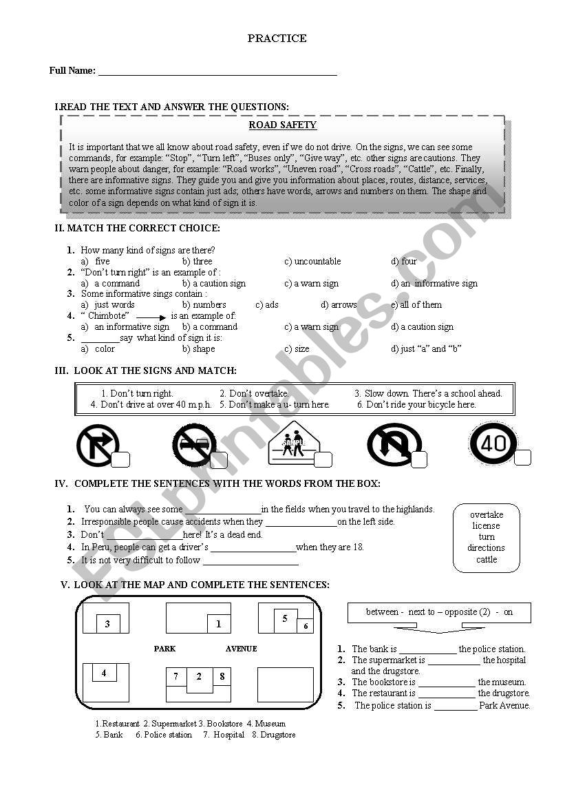 traffic signs worksheet