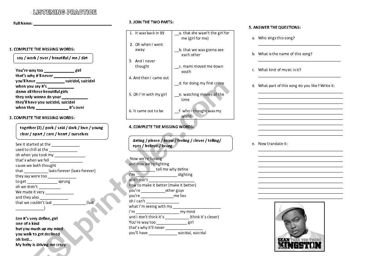 listening practice worksheet