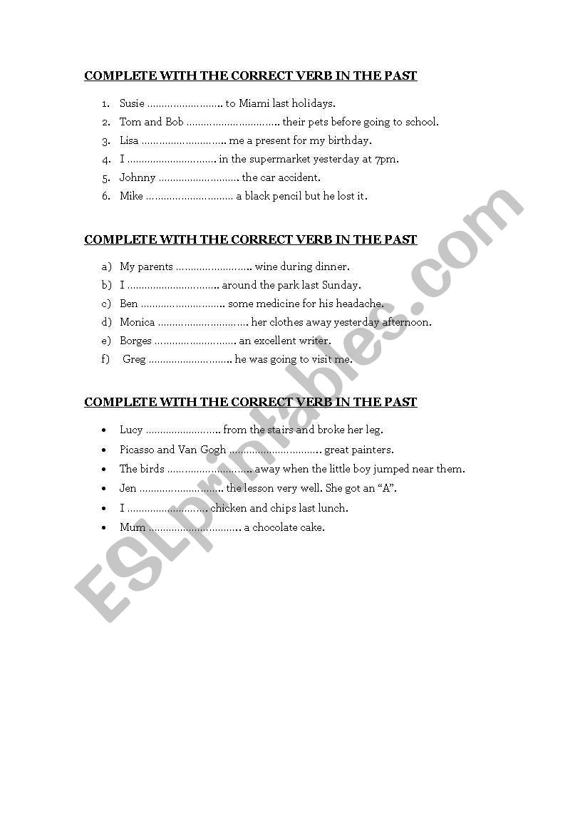 Past Tense Activitiy worksheet