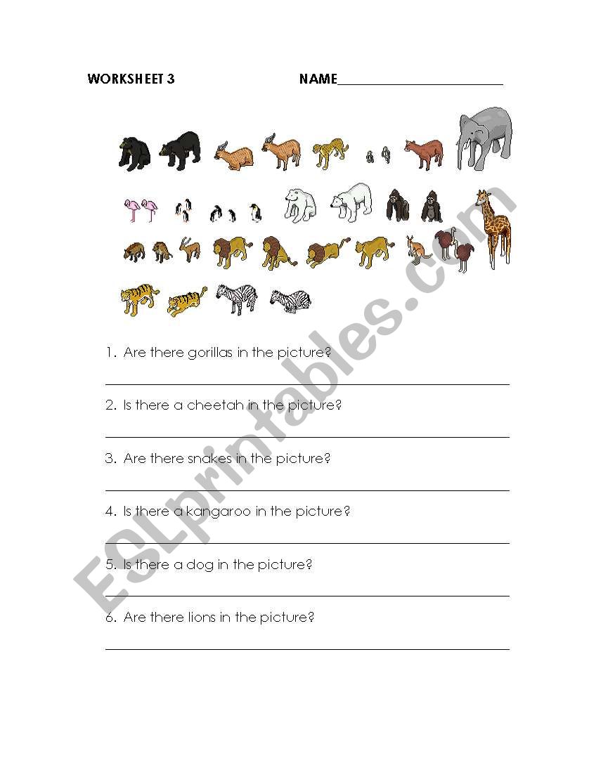 Is there an animal? worksheet