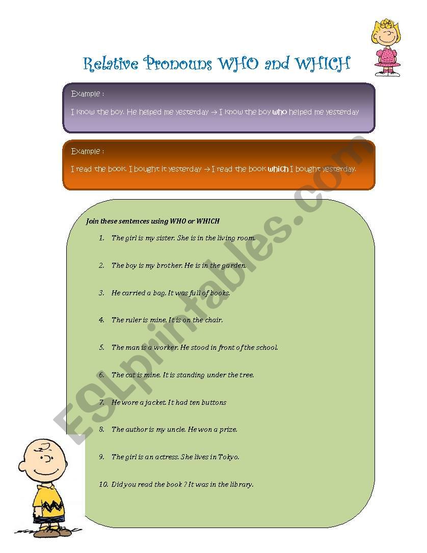 Relative Pronouns with WHO and WHICH