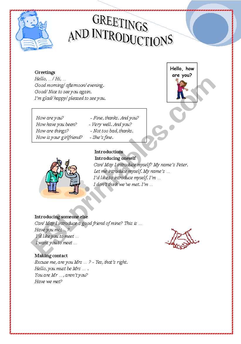grettings and introductions worksheet