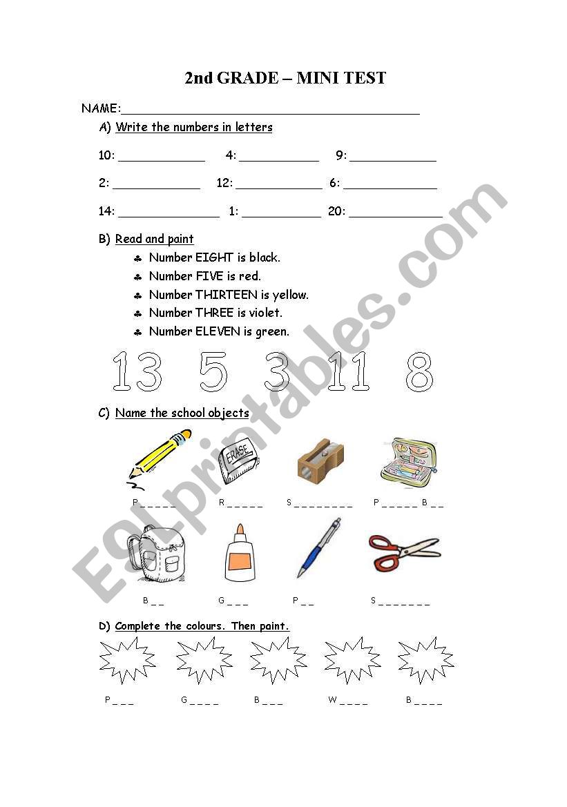 numbers, school objects, colours