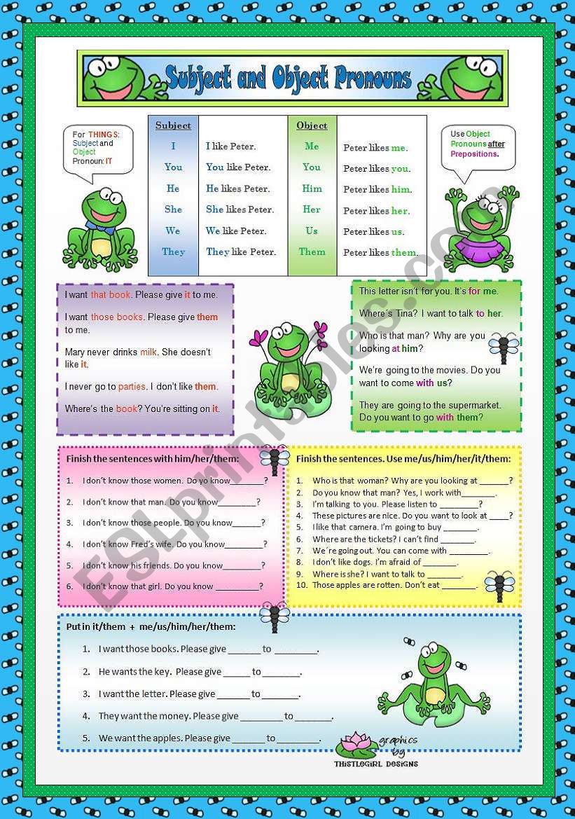 Subject and Object Pronouns 2 worksheet