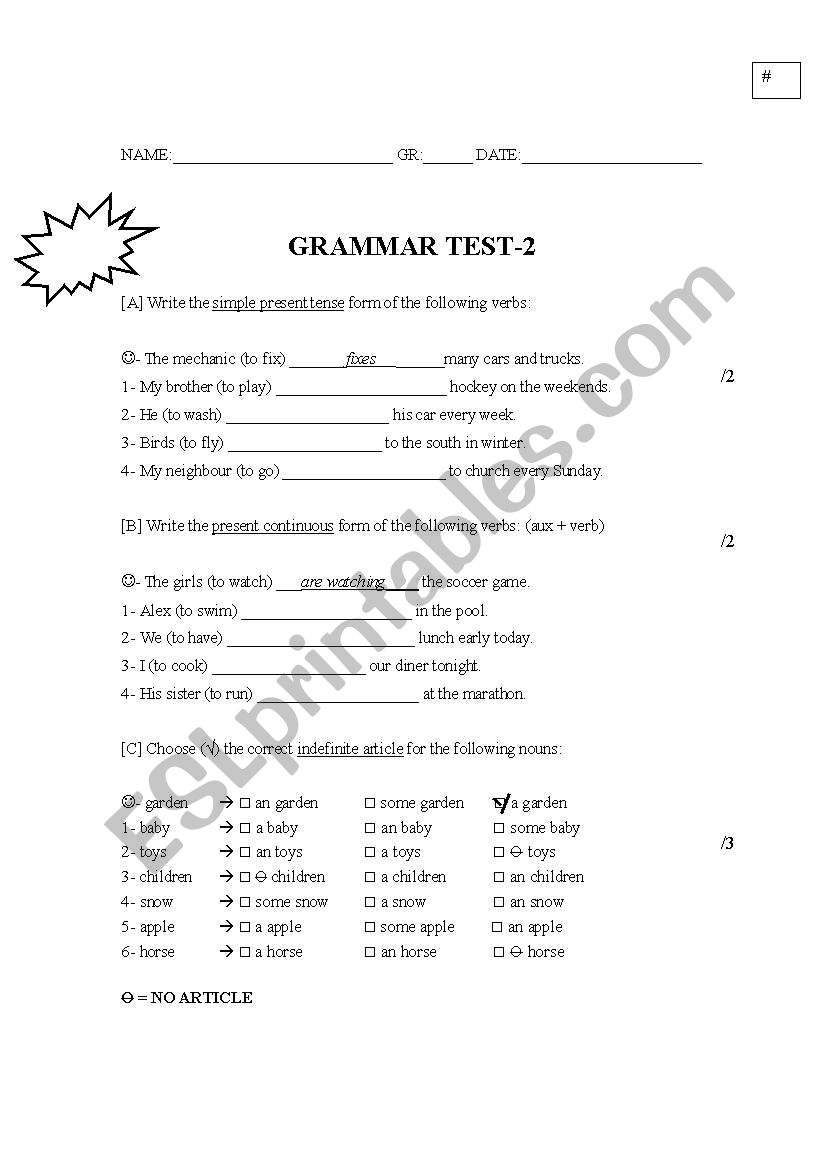 Grammar Quiz (simple present + articles (the-a-an)