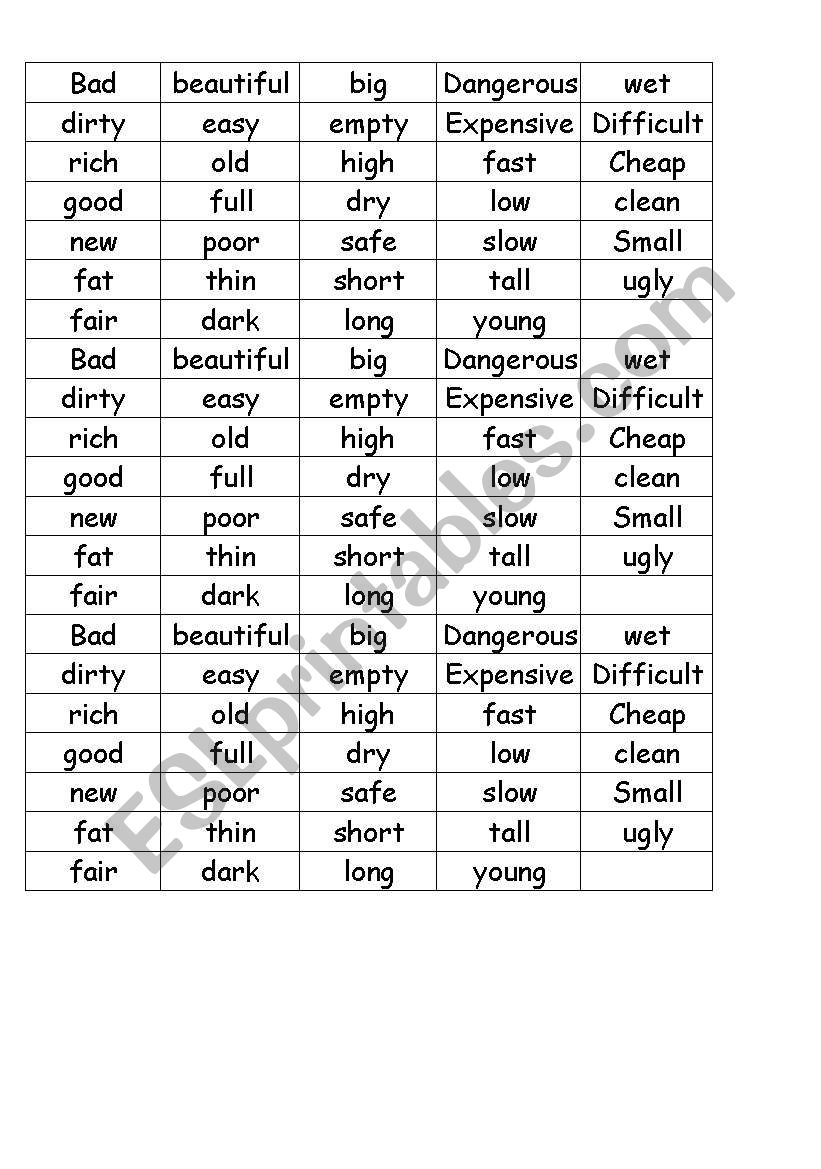 Opposites worksheet