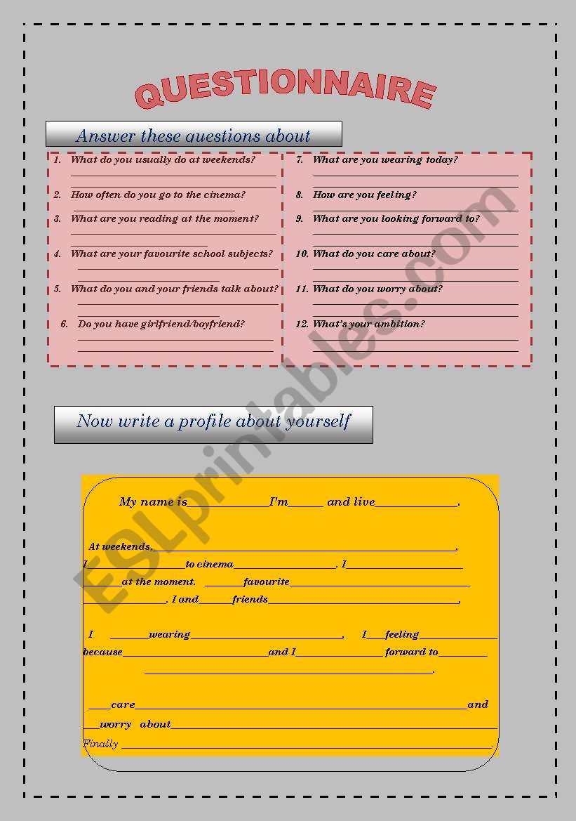 My personal profile worksheet