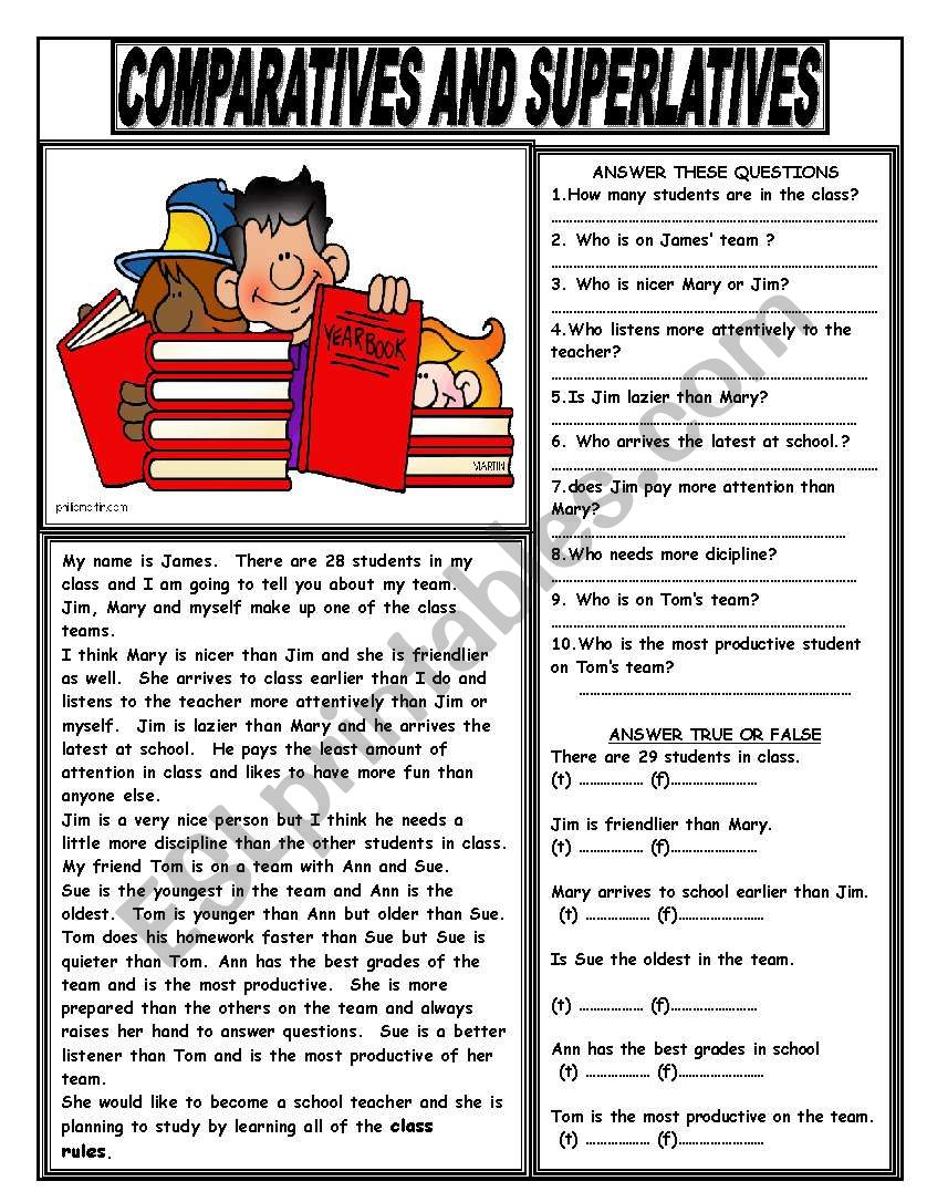 COMPARATIVES AND SUPERLATIVES ESL Worksheet By GIOVANNI
