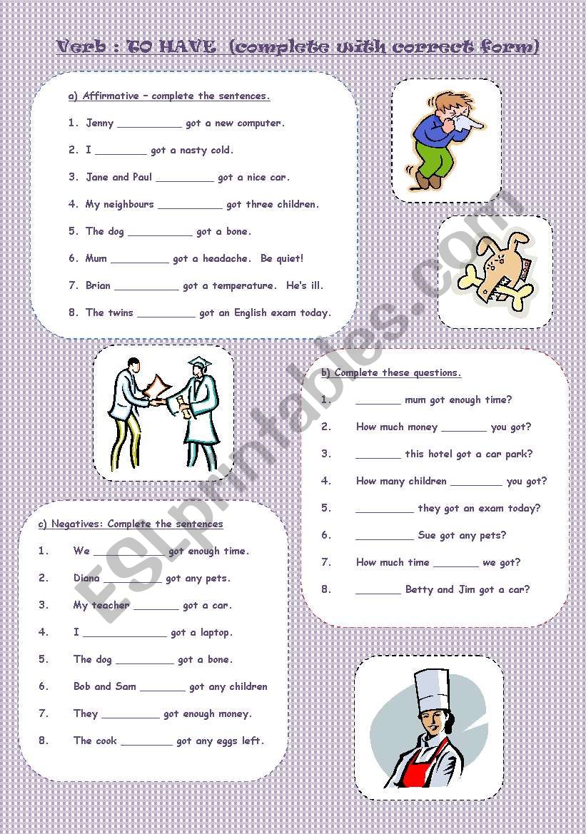 TO HAVE - all forms worksheet