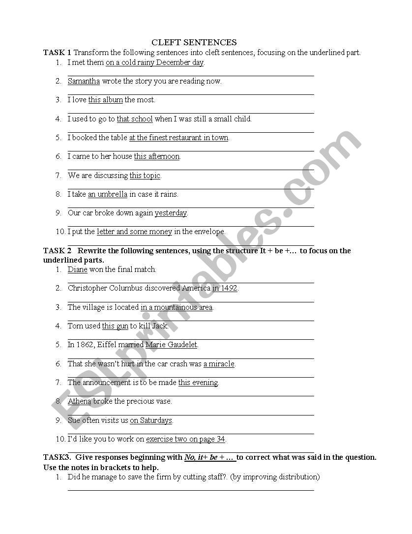 Cleft sentences worksheet