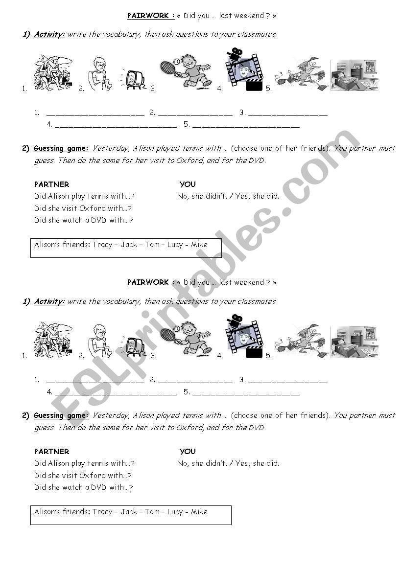 PAIRWORK: introduce simple past - short answers did/didnt