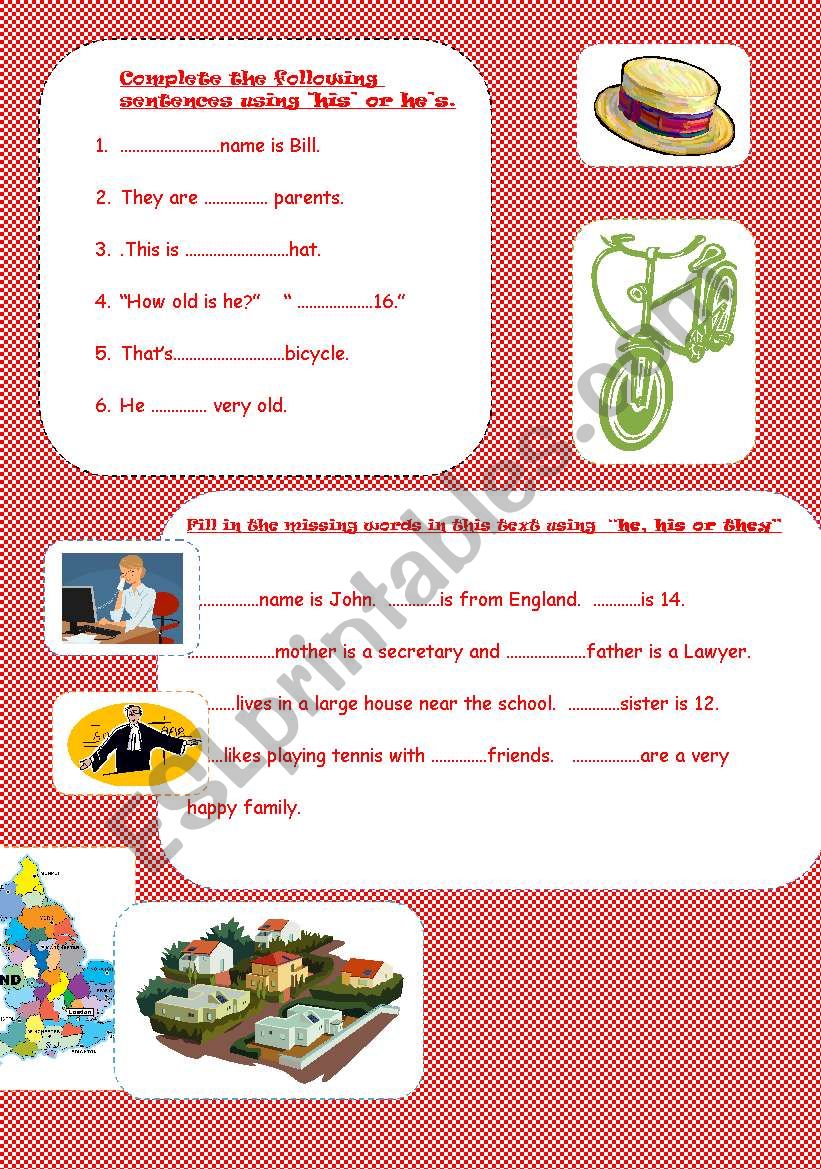 TO BE + HIS, HE´S OR THEY worksheet TO BE + HIS, HE´S OR THEY worksheet