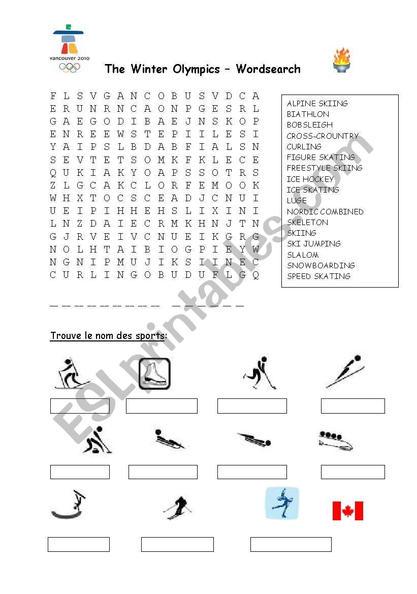 winter olympic games worksheet
