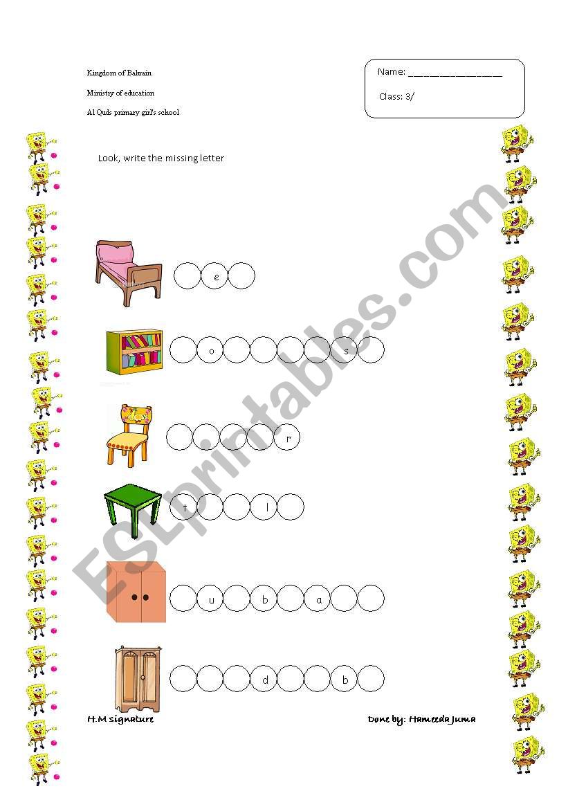 furniture worksheet