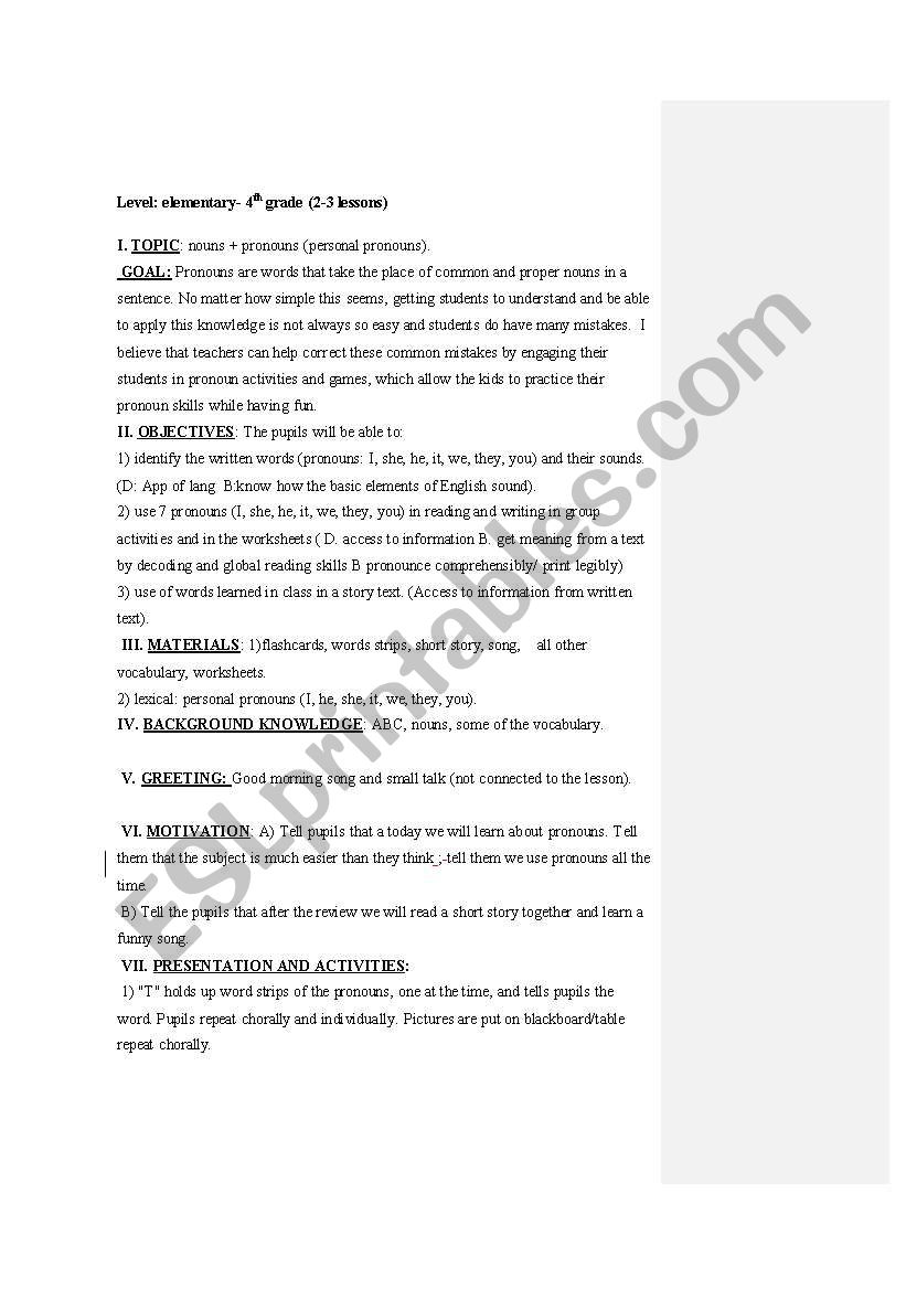 personal pronouns worksheet