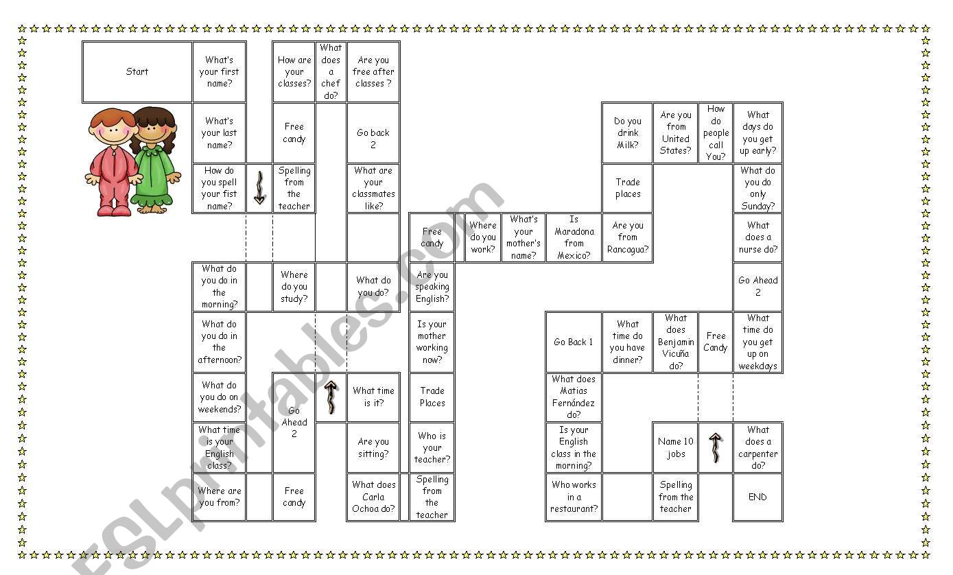 Board game present simple and verb to be