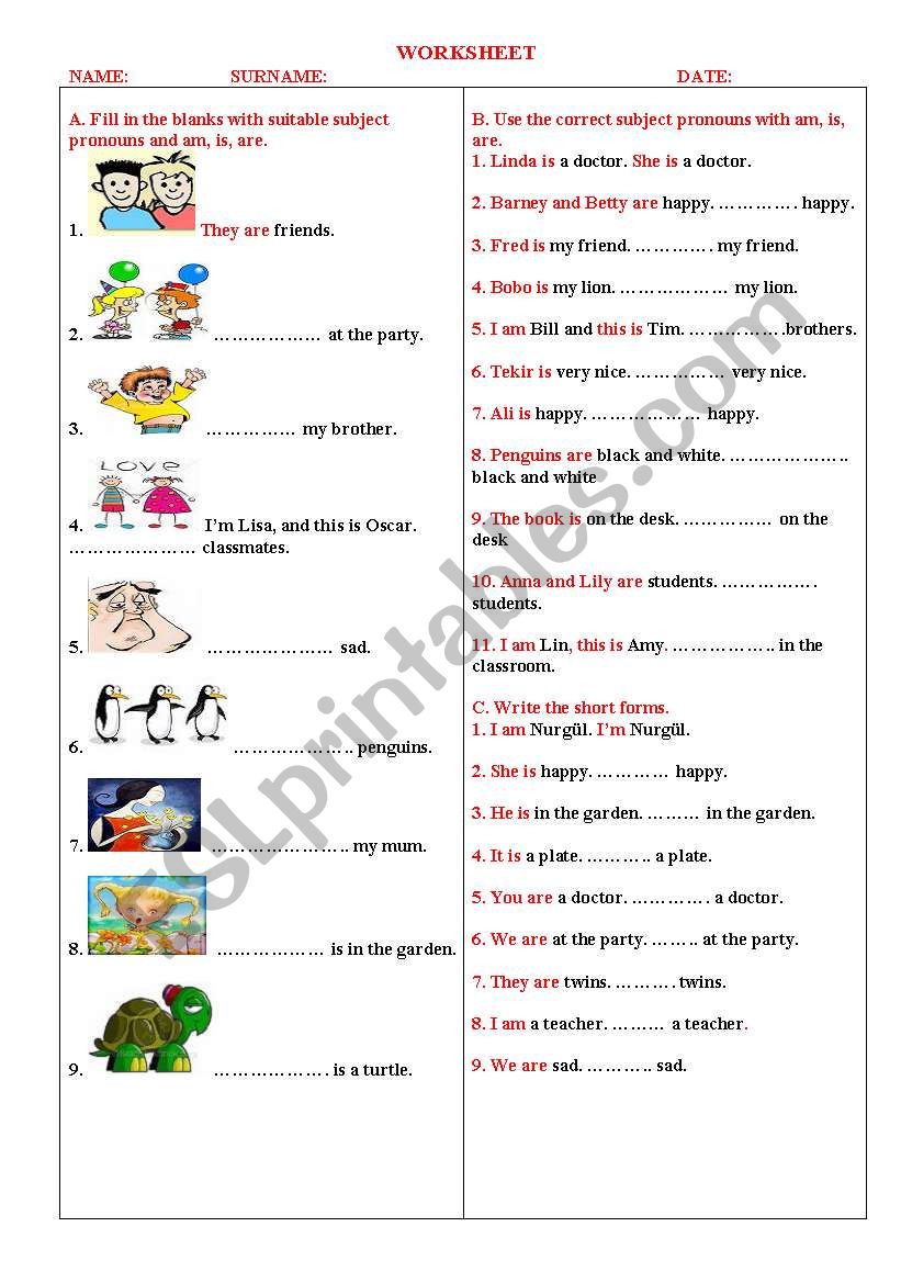 VERB TO BE worksheet