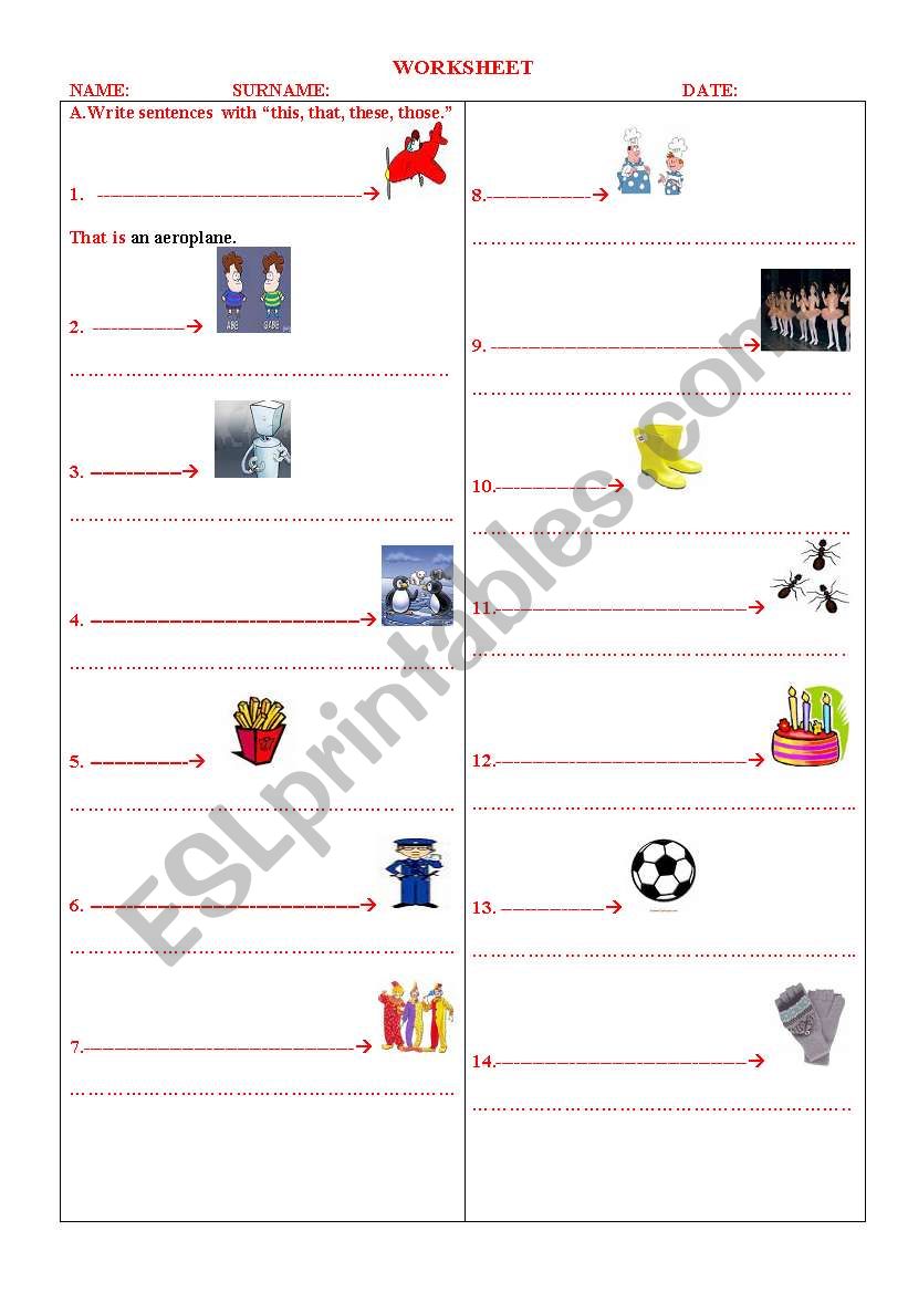 demonstratives worksheet