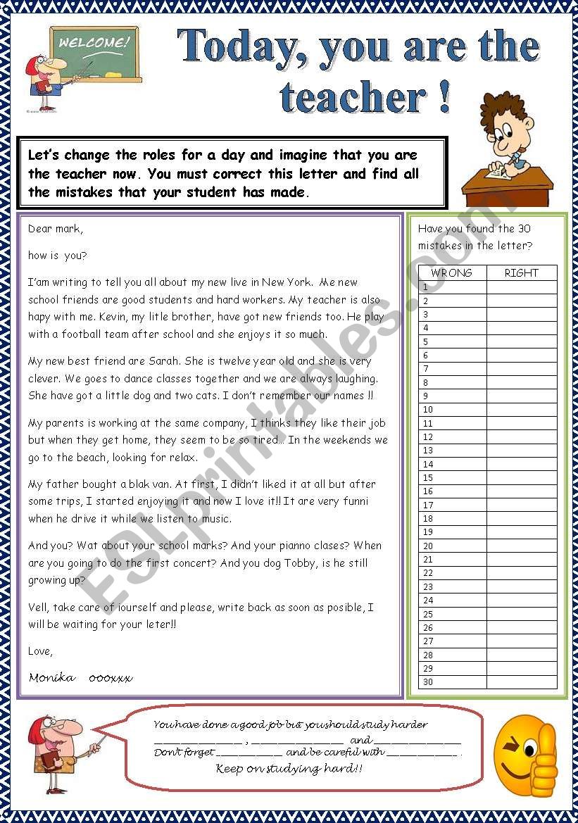 TODAY, YOU ARE THE TEACHER worksheet