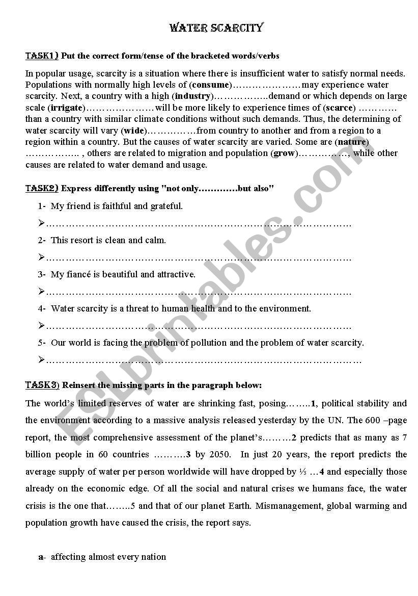 water scarcity worksheet