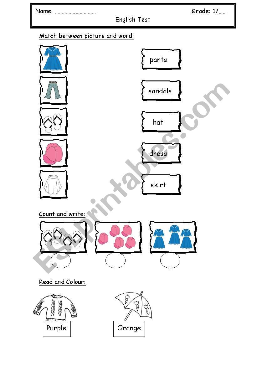 clothes worksheet