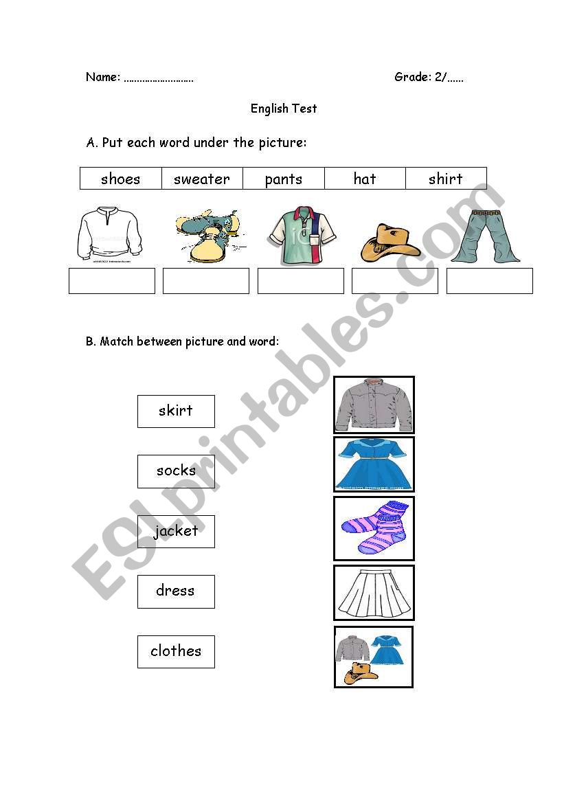 clothes worksheet