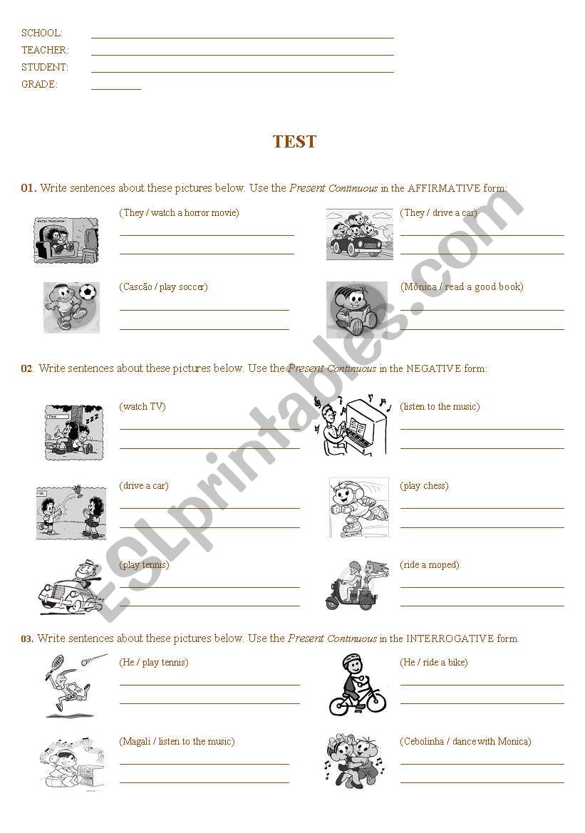 Present Continuous - Test worksheet