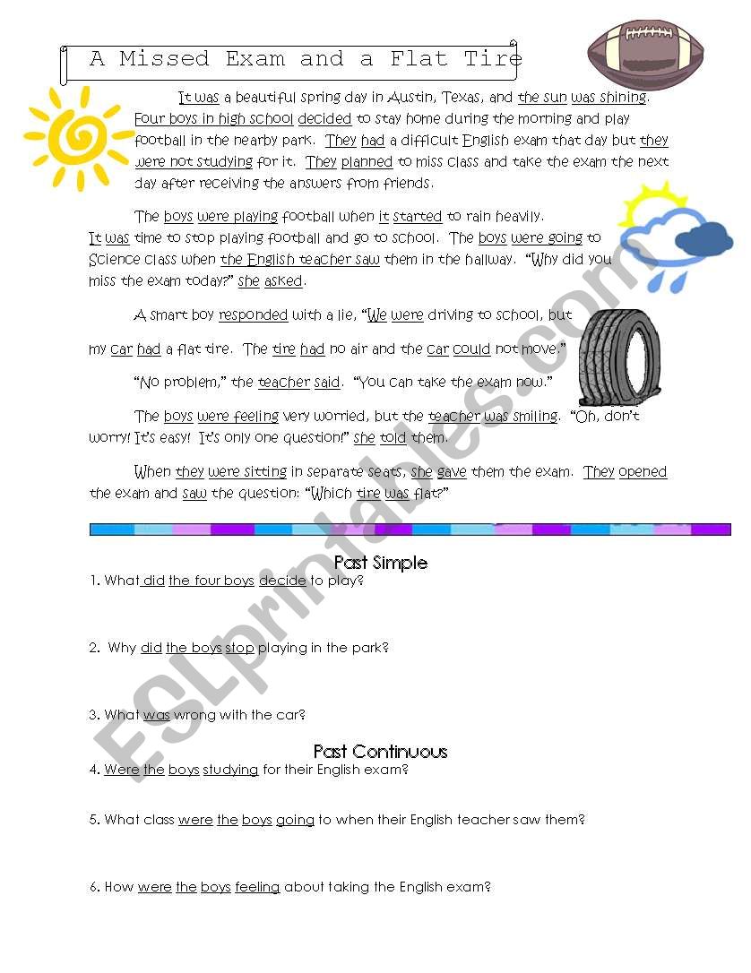 Past Simple & Past Continuous - Funny & Relevant Story & Questions - ESL  worksheet by rockthevinyl