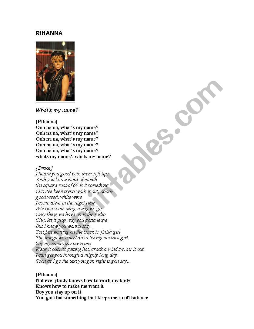 WHATS MY NAME? Rihanna worksheet