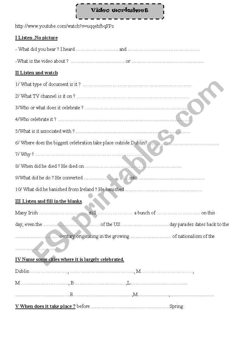 Saint Patricks video worksheet