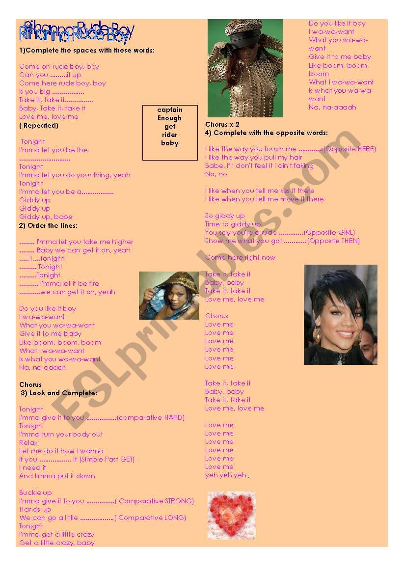 Rude Boy by Rihanna worksheet