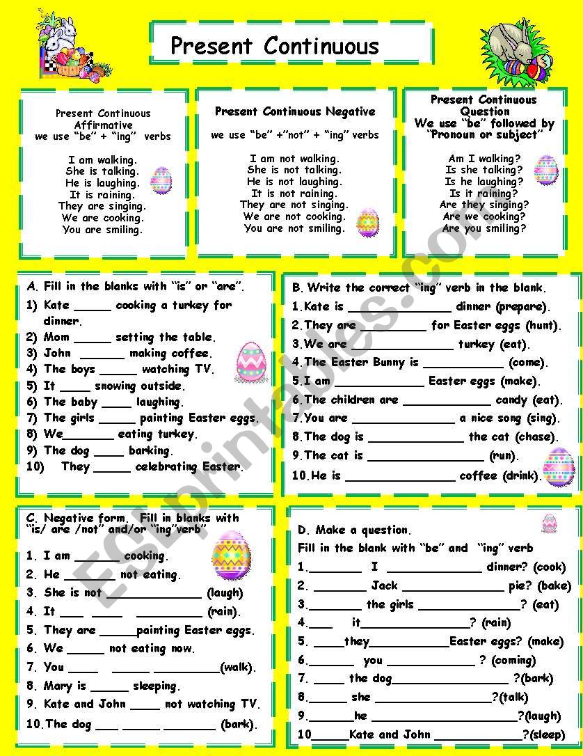 Present continuous worksheet