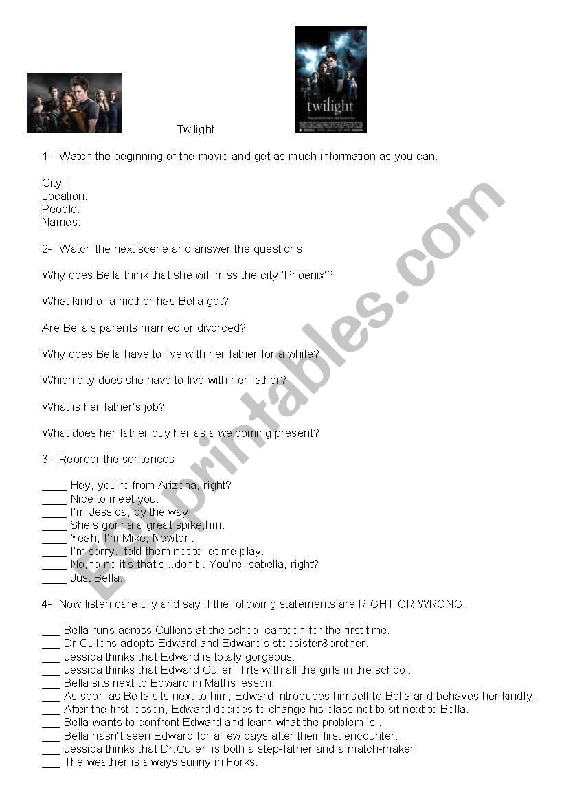 Twilight worksheet