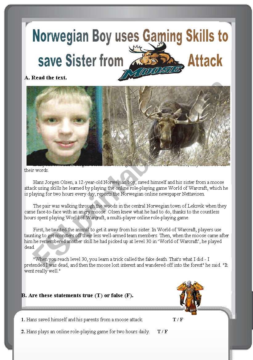 Reading- Norwegian boy uses gaming skills to save sister from moose attack