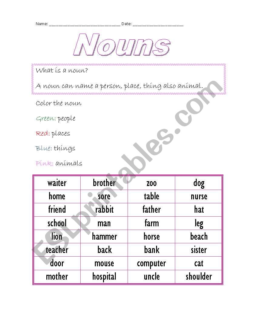 noun worksheet