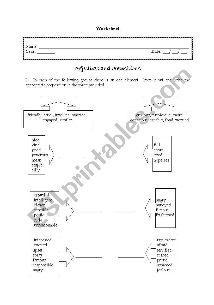 Adjectives and Prepositions worksheet