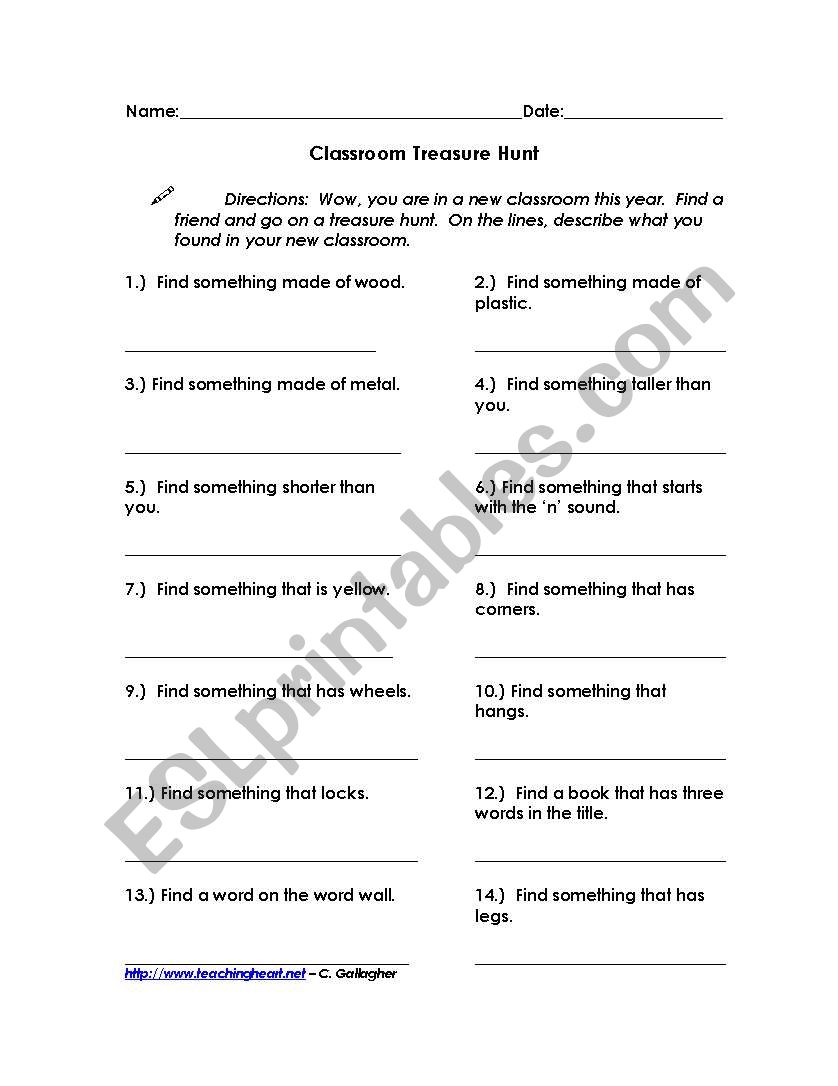 Class Hunt worksheet